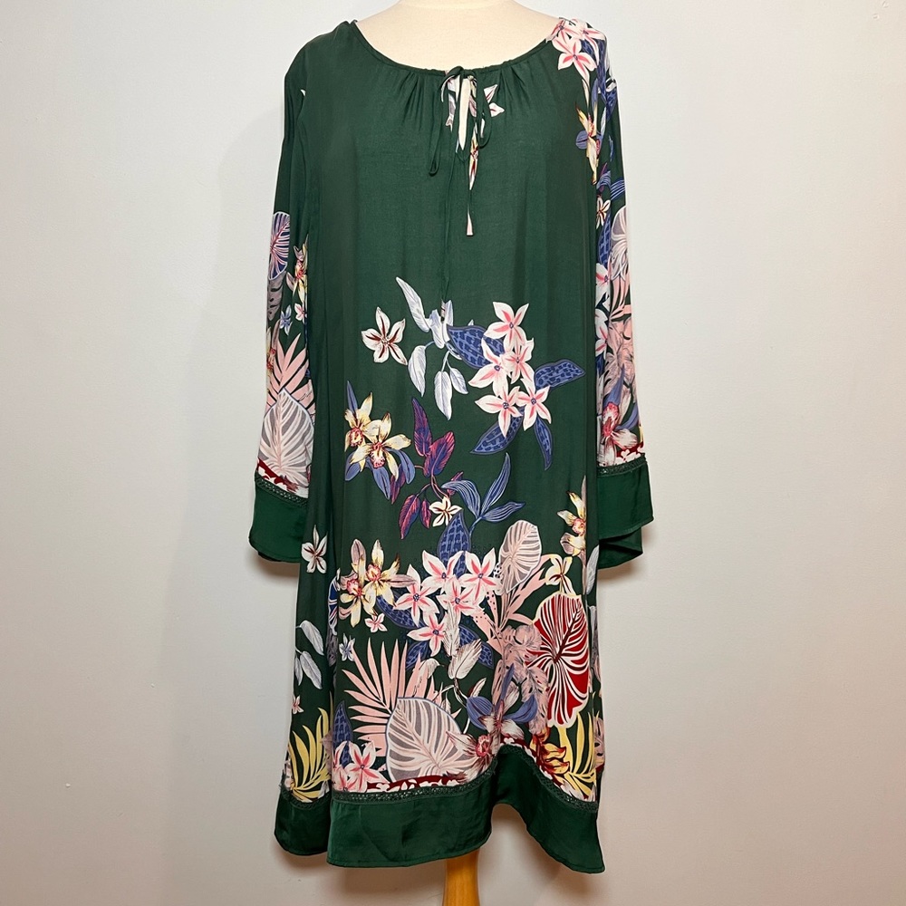 Suzanne Betro NWT Green Tropical Floral Print Tunic Dress, Size 3X